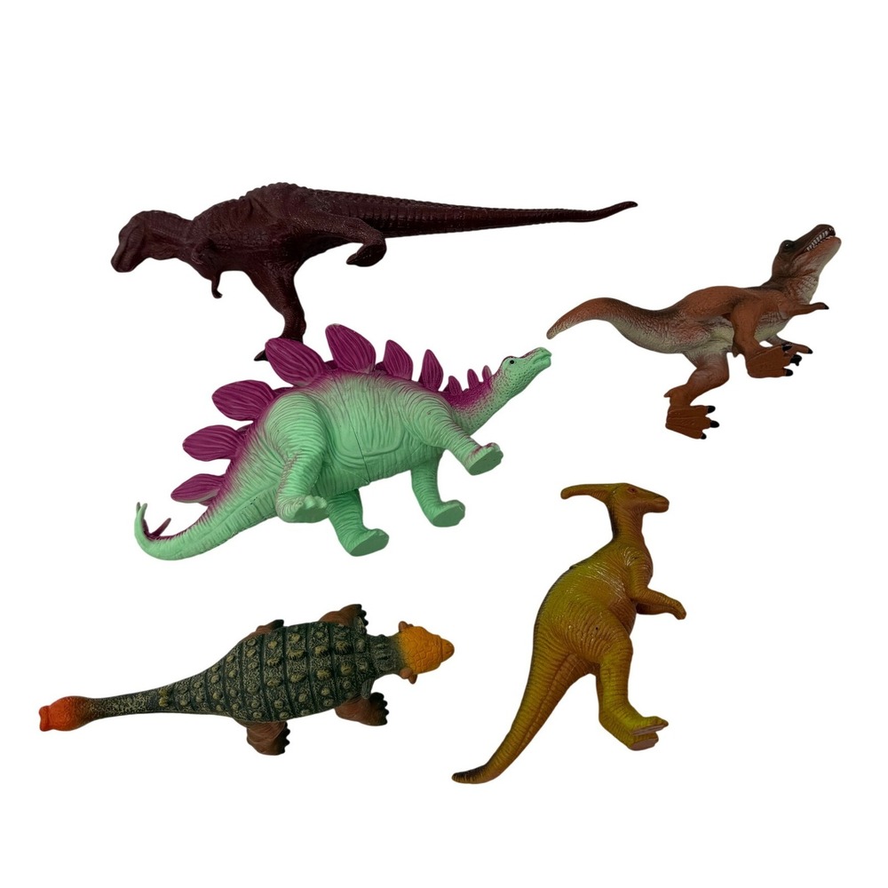 Mixed Dinosaur Figure Lot T-Rex Stegosaurus Ankylosaurus Plastic Toy Models 5pc